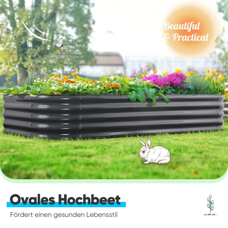Quictent Hochbeet Metall 240x120x45cm,Wetterfestes Extragroße Pflanzenbeet,Gemüsebeet Pflanzkasten Frühbeet,100% rostfreies Hochbeete-Kit, Gartenbeet für Garten,Grau – Bild 2