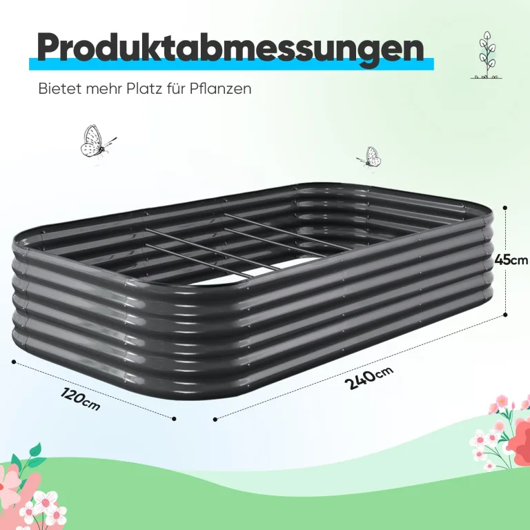 Quictent Hochbeet Metall 240x120x45cm,Wetterfestes Extragroße Pflanzenbeet,Gemüsebeet Pflanzkasten Frühbeet,100% rostfreies Hochbeete-Kit, Gartenbeet für Garten,Grau – Bild 3