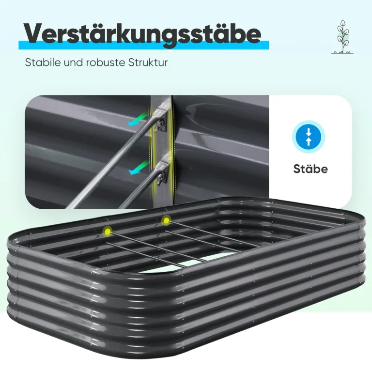 Quictent Hochbeet Metall 240x120x45cm,Wetterfestes Extragroße Pflanzenbeet,Gemüsebeet Pflanzkasten Frühbeet,100% rostfreies Hochbeete-Kit, Gartenbeet für Garten,Grau – Bild 6