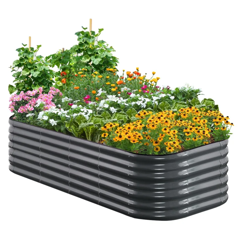 Quictent Hochbeet Metall 240x120x45cm,Wetterfestes Extragroße Pflanzenbeet,Gemüsebeet Pflanzkasten Frühbeet,100% rostfreies Hochbeete-Kit, Gartenbeet für Garten,Grau – Bild 7