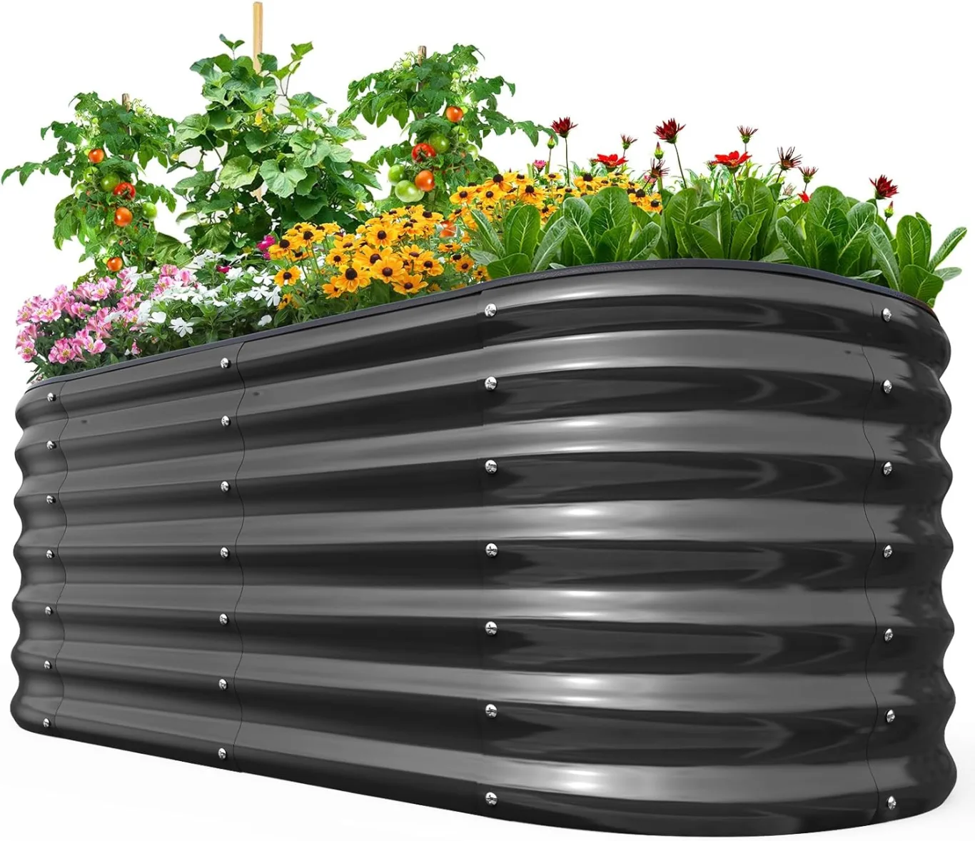 Quictent Hochbeet 180x90x45cm Oval, Pflanzkasten aus Metall,Gemüsebeet für Garten, steckbar & stapelbar Pflanzenbeet für Aussenbereich,Grau - Bild 1