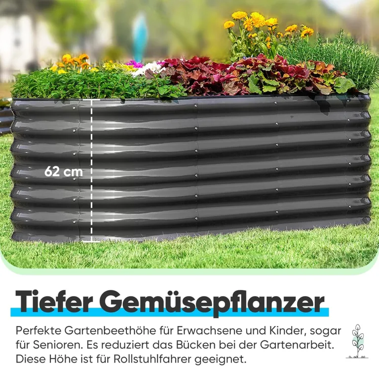 Quictent Hochbeet 180x90x45cm Oval, Pflanzkasten aus Metall,Gemüsebeet für Garten, steckbar & stapelbar Pflanzenbeet für Aussenbereich,Grau – Bild 5
