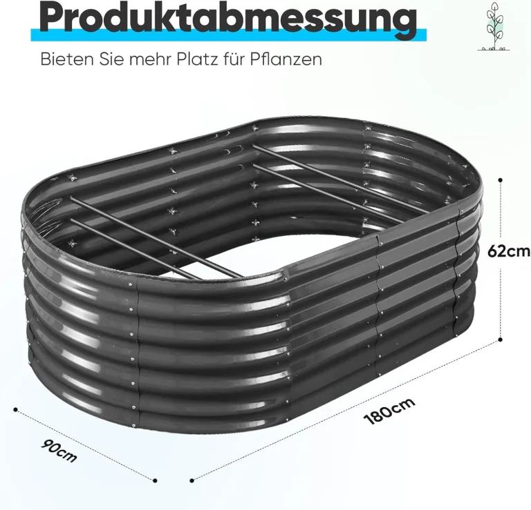 Quictent Hochbeet 180x90x45cm Oval, Pflanzkasten aus Metall,Gemüsebeet für Garten, steckbar & stapelbar Pflanzenbeet für Aussenbereich,Grau – Bild 8