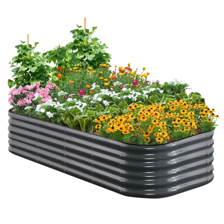Quictent Hochbeet Metall Pflanzbeet, Stabiles Frühbeet Ohne Boden, Gartenbeet 240×120×62 cm, Extragroße Pflanzkasten für Balkon & Garten, Garu – Bild 10