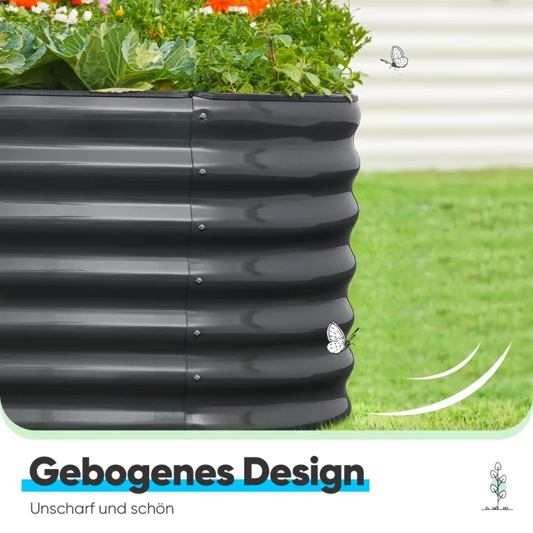 Quictent Hochbeet aus Metall,Rostfreies Pflanzenbeet oval Freistehende Gemüsebeet 180 x 90 x 62cm,Pflanzkasten für Blumen,Obst,Gemüse,Grau – Bild 3
