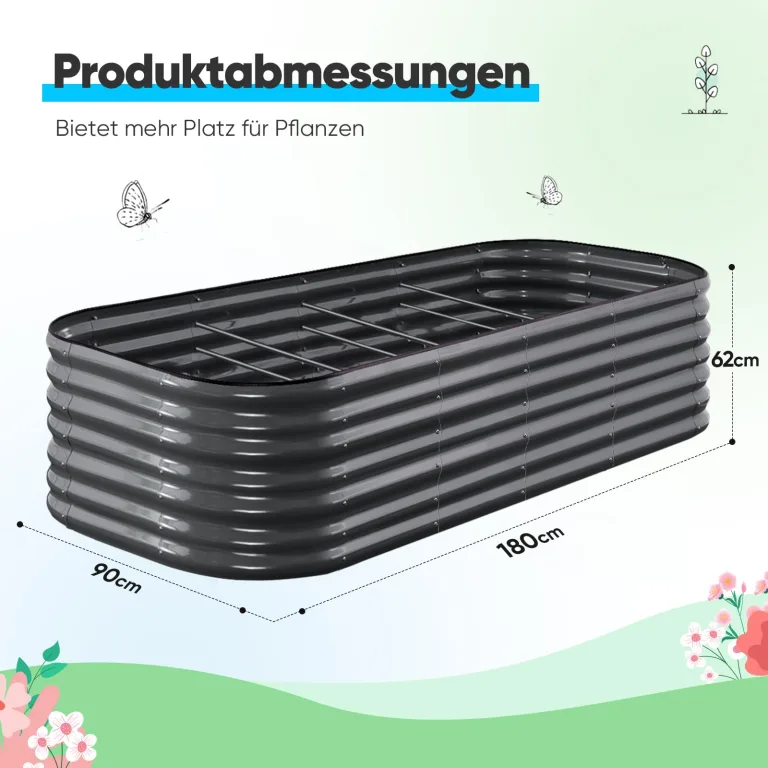 Quictent Hochbeet aus Metall,Rostfreies Pflanzenbeet oval Freistehende Gemüsebeet 180 x 90 x 62cm,Pflanzkasten für Blumen,Obst,Gemüse,Grau – Bild 7