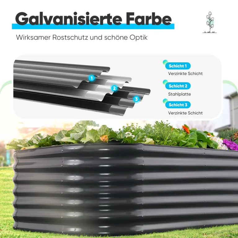 Quictent Hochbeet aus Metall,Rostfreies Pflanzenbeet oval Freistehende Gemüsebeet 180 x 90 x 62cm,Pflanzkasten für Blumen,Obst,Gemüse,Grau – Bild 8