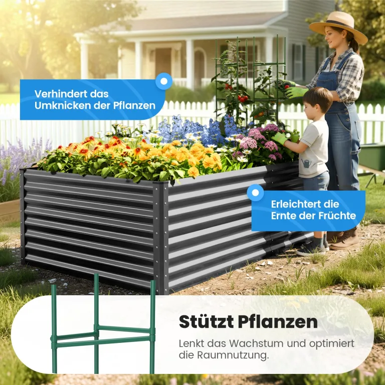 Quictent Hochbeet Metall 240x120x62cm, Wetterfestes Erhöhte Extragroße Pflanzenbeet, Gemüsebeet Pflanzkasten Frühbeet mit Tomatenkäfigen, Gartenbeet für Garten,Grau – Bild 6