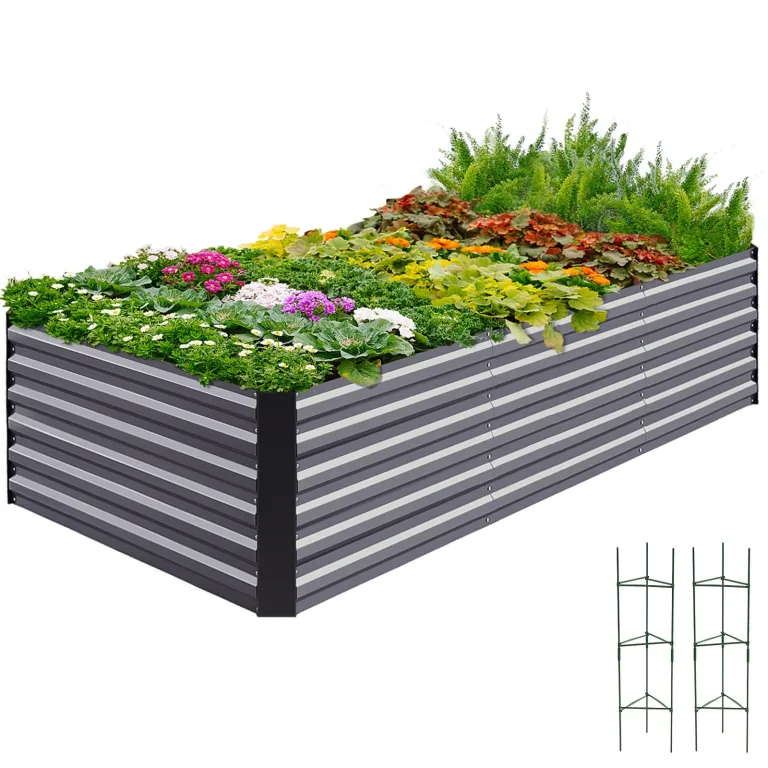 Quictent Hochbeet Metall 240x120x62cm, Wetterfestes Erhöhte Extragroße Pflanzenbeet, Gemüsebeet Pflanzkasten Frühbeet mit Tomatenkäfigen, Gartenbeet für Garten,Grau – Bild 1