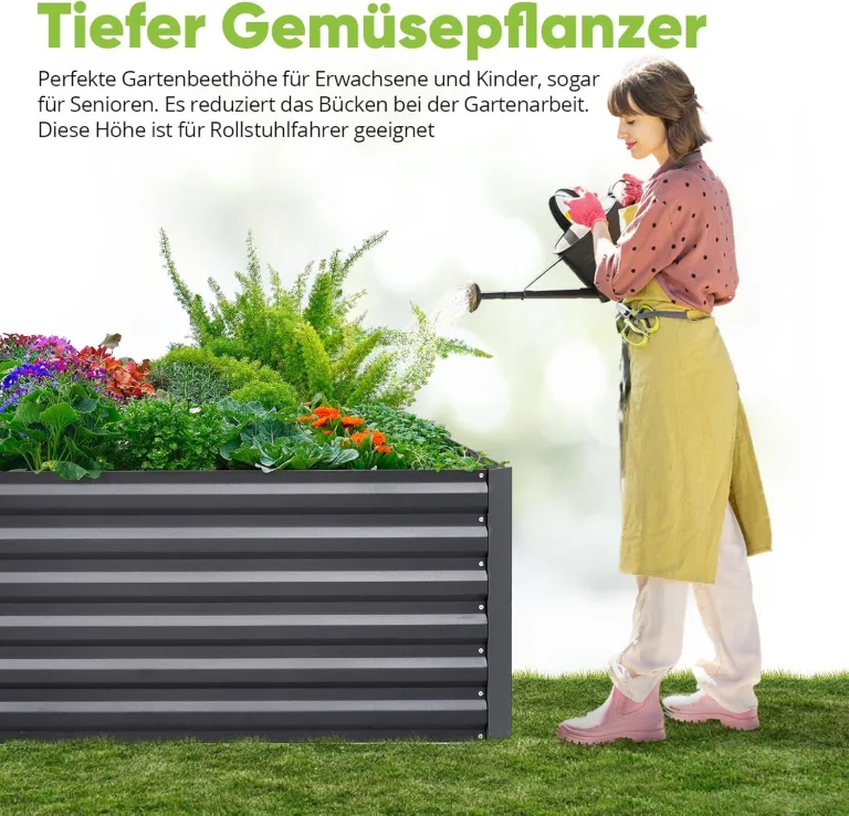 Quictent Hochbeet Metall 120 x 90 x 56cm, Kräuterbeet ohne Boden für Garten, Gemüsebeet Pflanzkasten Frühbeet mit Tomatenkäfigen,Grau – Bild 7