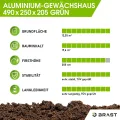 BRAST Gewächshaus Aluminium mit Fundament | 42 Modelle | 130x190x195cm - 490x250x235cm | TÜV geprüft | 6mm Hohlkammerplatten | rostfrei wetterfest temperaturbeständig | 490x250x205cm Grün - Thumbnail 6