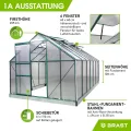 BRAST Gewächshaus Aluminium mit Fundament | 42 Modelle | 130x190x195cm - 490x250x235cm | TÜV geprüft | 6mm Hohlkammerplatten | rostfrei wetterfest temperaturbeständig | 490x250x205cm Grün - Thumbnail 7