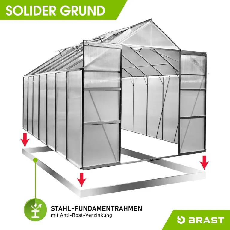 BRAST Gewächshaus Aluminium mit Fundament | 42 Modelle | 130x190x195cm - 490x250x235cm | TÜV geprüft | 6mm Hohlkammerplatten | rostfrei wetterfest temperaturbeständig | 430x250x235cm Grau – Bild 8