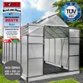 BRAST Gewächshaus Aluminium mit Fundament | 42 Modelle | 130x190x195cm - 490x250x235cm | TÜV geprüft | 6mm Hohlkammerplatten | rostfrei wetterfest temperaturbeständig | 430x250x235cm Grau - Thumbnail 3