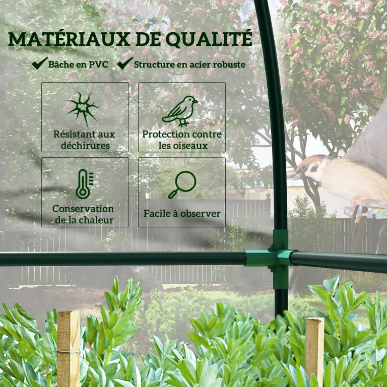 Outsunny Anbau-Garten-Gewächshaus, Balkongewächshaus, verstärkte Abdeckplane aus PVC, Gestell aus Stahl, 2 aufrollbare Reißverschlusstüren, für Gemüse, Blumen, drinnen und draußen, 143 x 118 x 212 cm, – Bild 3