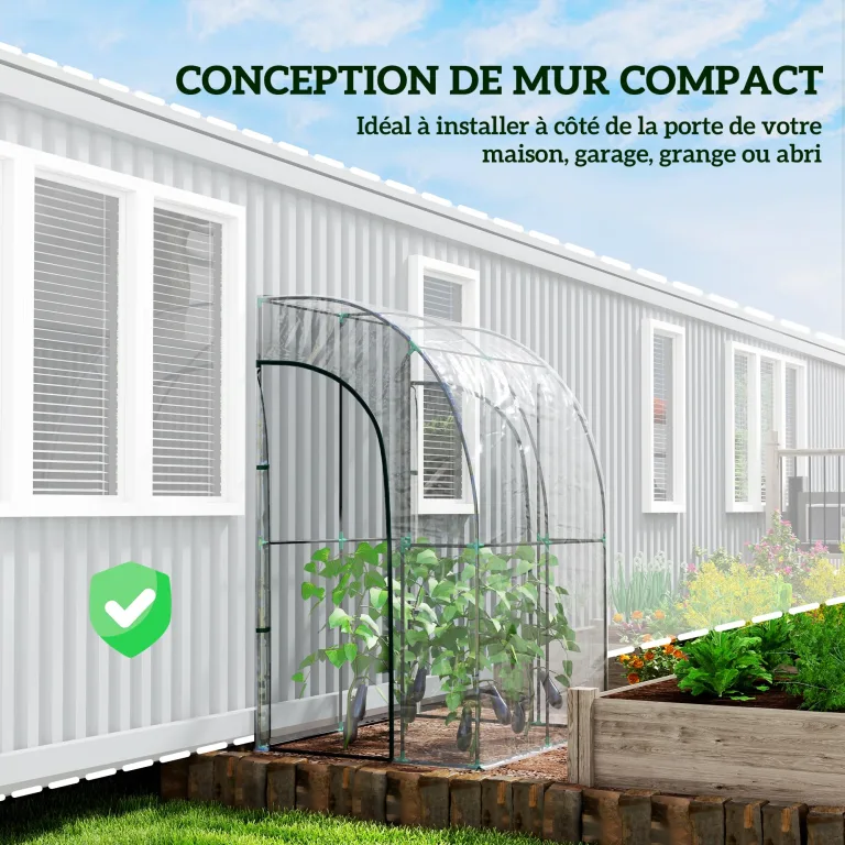 Outsunny Anbau-Garten-Gewächshaus, Balkongewächshaus, verstärkte Abdeckplane aus PVC, Gestell aus Stahl, 2 aufrollbare Reißverschlusstüren, für Gemüse, Blumen, drinnen und draußen, 143 x 118 x 212 cm, – Bild 4