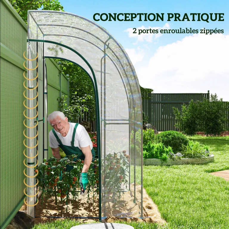 Outsunny Anbau-Garten-Gewächshaus, Balkongewächshaus, verstärkte Abdeckplane aus PVC, Gestell aus Stahl, 2 aufrollbare Reißverschlusstüren, für Gemüse, Blumen, drinnen und draußen, 143 x 118 x 212 cm, – Bild 5