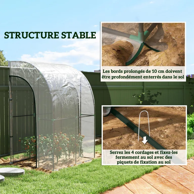 Outsunny Anbau-Garten-Gewächshaus, Balkongewächshaus, verstärkte Abdeckplane aus PVC, Gestell aus Stahl, 2 aufrollbare Reißverschlusstüren, für Gemüse, Blumen, drinnen und draußen, 143 x 118 x 212 cm, – Bild 6