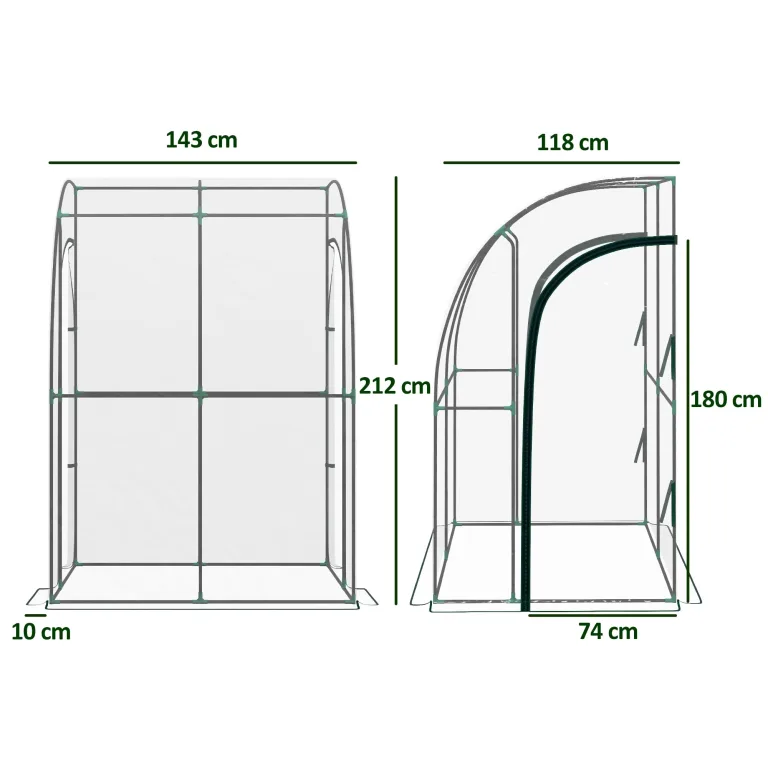 Outsunny Anbau-Garten-Gewächshaus, Balkongewächshaus, verstärkte Abdeckplane aus PVC, Gestell aus Stahl, 2 aufrollbare Reißverschlusstüren, für Gemüse, Blumen, drinnen und draußen, 143 x 118 x 212 cm, – Bild 7