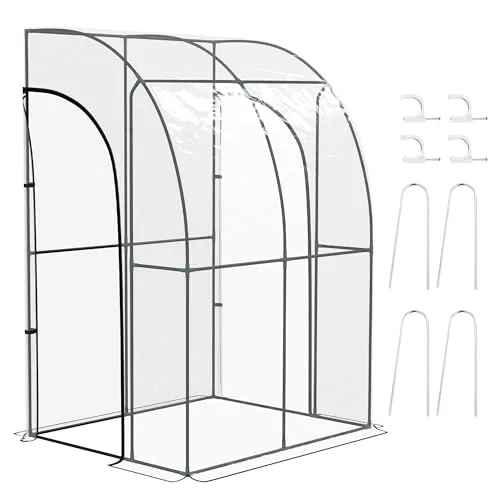 Outsunny Anbau-Garten-Gewächshaus, Balkongewächshaus, verstärkte Abdeckplane aus PVC, Gestell aus Stahl, 2 aufrollbare Reißverschlusstüren, für Gemüse, Blumen, drinnen und draußen, 143 x 118 x 212 cm, – Bild 10