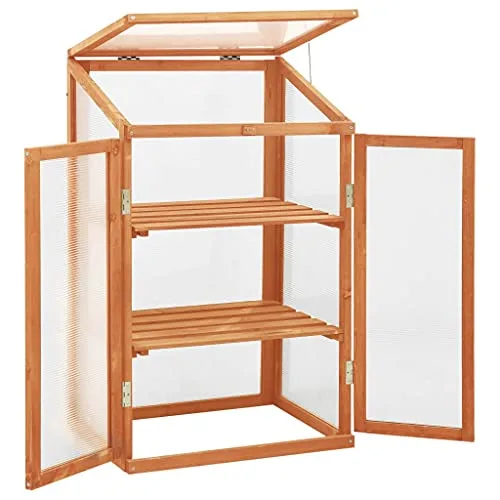 3 stufiges Frühbeet aus Holz, Mini Gewächshaus mit 2 Regalen & 2 Türen, Frühbettkasten Pflanzenhaus Pflanzschrank Pflanzenschrank Aufzuchtschrank für Garten & Balkon, 60x45x100 cm – Bild 10