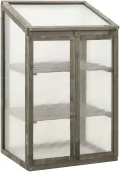 3 stufiges Frühbeet aus Holz, Mini Gewächshaus mit 2 Regalen & 2 Türen, Frühbettkasten Pflanzenhaus Pflanzschrank Pflanzenschrank Aufzuchtschrank für Garten & Balkon, 60x45x100 cm - Thumbnail 1
