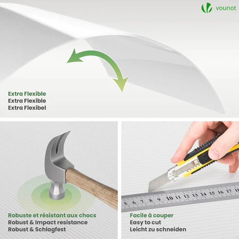 VOUNOT® 14x Doppelstegplatten 4mm aus Polycarbonat, klar & zuschneidbar, UV-beständig & bruchsicher, Hohlkammerplatten 60,5x121cm (10,3m²) für Gewächshaus, Carport & Überdachung – Bild 4