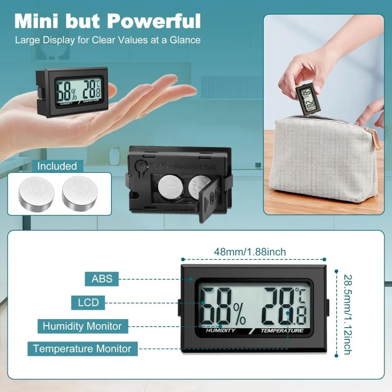 Digital Thermometer Innen Hygrometer Mini Hygrometer Thermometer Innen Reptilien Digitaler Hygrometer, für Büro, Küche, LCD-Thermometer Inkubator, Thermometer Gewächshaus (6) – Bild 7