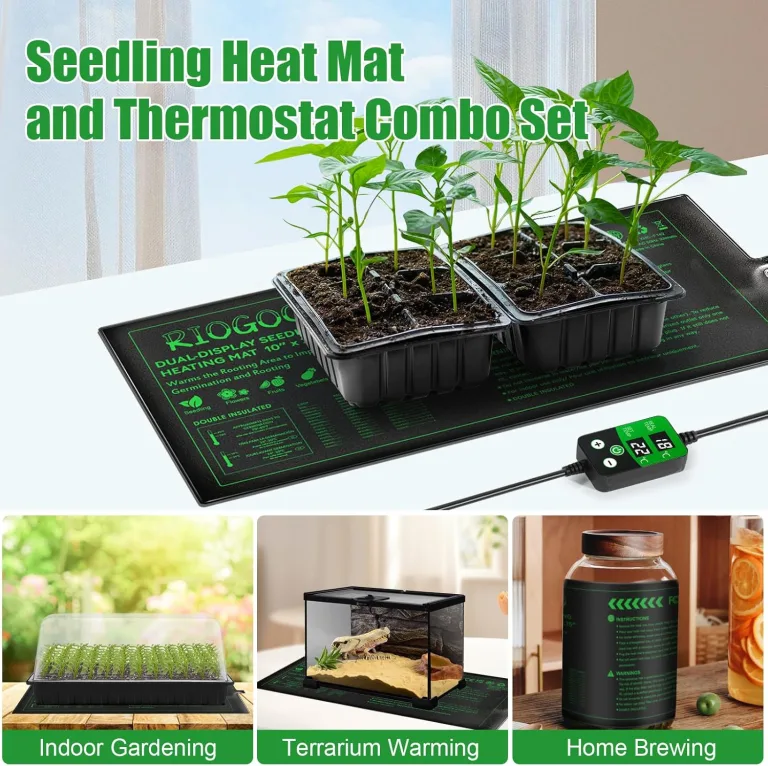 RIOGOO Heizmatte für Setzlinge mit digitalem Thermostatregler, 10 x 20,75 Zoll, 30 W Heizkissen für Saatgutstart, Keimung, Hydrokultur, Brauen, Züchtung, Gewächshäuser – Bild 6