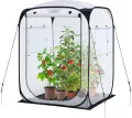 Ohuhu Pop Up Gewächshaus Tomaten Foliengewächshaus Stabil mit PE-Abdeckung und Fernster, Begehbarer Gewächshaus Gewächshaus Klein Winterfest Tomatenhaus für Optimales Pflanzenwachstum Weiß - Thumbnail 1