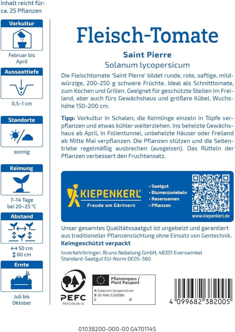 Kiepenkerl Fleisch-Tomaten Samen 1038200 - Gartentomate - Fruchtgewicht 200-250g - Inhalt für 25 Pflanzen - Gemüsesamen, Samen Gemüse, Saatgut, Gemüse Pflanzen – Bild 4