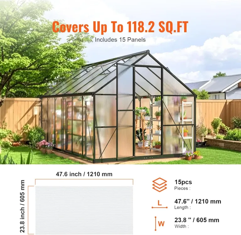 VEVOR 15er-Set Gewächshausplatten aus Polycarbonat, 1210 x 605 x 6 mm Stegplatten, wasserdichte UV-geschützte gewellte Hohlkammerplatten, schlagfeste, transparente Dachplatten für Gewächshaus/Garten – Bild 7