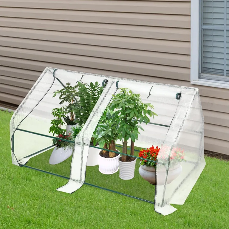 Foliengewächshaus Tomatengewächshaus Kleines Gewächshaus Winterschutz 180*90*90cm mit Aufrollbare Tür, Anzucht Gewächshaus für Tomaten & Pflanzen – Bild 3