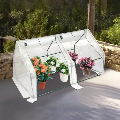 Foliengewächshaus Tomatengewächshaus Kleines Gewächshaus Winterschutz 180*90*90cm mit Aufrollbare Tür, Anzucht Gewächshaus für Tomaten & Pflanzen – Bild 9