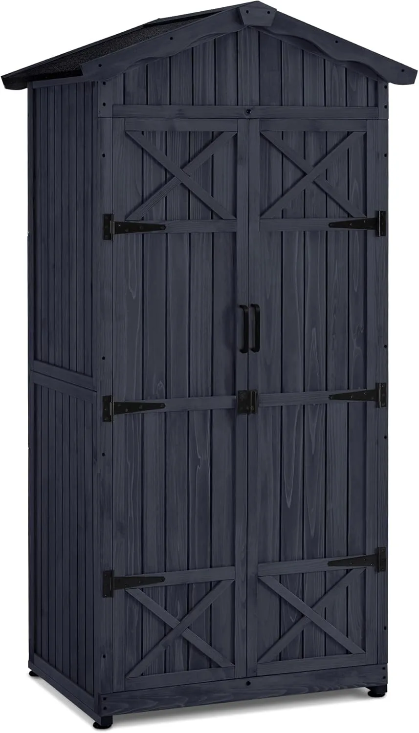 M MCombo Gartenschrank Gartenhaus Holz Wetterfest, Outdoor Wasserdicht Schrank mit Boden, für Außenbereich Balkon Terrasse, Aufbewahrungsschrank mit 2 Bewegliche Regale 74×99×193 cm (Anthrazitgrau) - Bild 1