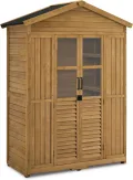 M MCombo Gartenschrank Gartenhaus Holz Wetterfest, Geräteschrank Holzschrank Outdoor Wasserdicht Begehbar, für Außenbereich Balkon Terrasse, Gerätehaus mit 6 Feste Regale 74×143×200 cm (Natur) - Thumbnail 1