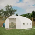 Outsunny Tunnelgewächshaus, 10,4 m², Gartenhaus, UV-beständig, Rolltür mit Reißverschluss, Fenster aus Mesh, verzinktes Stahlrohr und PE 140g/㎡, 350 x 300 x 200 cm, weiß - Thumbnail 2
