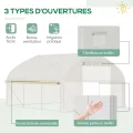 Outsunny Tunnelgewächshaus, 10,4 m², Gartenhaus, UV-beständig, Rolltür mit Reißverschluss, Fenster aus Mesh, verzinktes Stahlrohr und PE 140g/㎡, 350 x 300 x 200 cm, weiß - Thumbnail 3