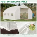 Outsunny Tunnelgewächshaus, 10,4 m², Gartenhaus, UV-beständig, Rolltür mit Reißverschluss, Fenster aus Mesh, verzinktes Stahlrohr und PE 140g/㎡, 350 x 300 x 200 cm, weiß - Thumbnail 6