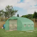 Outsunny Tunnelgewächshaus, 10,4 m², Gartenhaus, UV-beständig, Reißverschlusstür zum Aufrollen, Fenster aus Mesh, verzinktes Stahlrohr und PE 140g/㎡, 350 x 300 x 200 cm, grün - Thumbnail 2