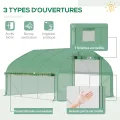 Outsunny Tunnelgewächshaus, 10,4 m², Gartenhaus, UV-beständig, Reißverschlusstür zum Aufrollen, Fenster aus Mesh, verzinktes Stahlrohr und PE 140g/㎡, 350 x 300 x 200 cm, grün - Thumbnail 3