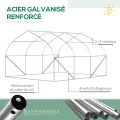 Outsunny Tunnelgewächshaus, 10,4 m², Gartenhaus, UV-beständig, Reißverschlusstür zum Aufrollen, Fenster aus Mesh, verzinktes Stahlrohr und PE 140g/㎡, 350 x 300 x 200 cm, grün - Thumbnail 5