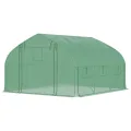 Outsunny Tunnelgewächshaus, 10,4 m², Gartenhaus, UV-beständig, Reißverschlusstür zum Aufrollen, Fenster aus Mesh, verzinktes Stahlrohr und PE 140g/㎡, 350 x 300 x 200 cm, grün - Thumbnail 8