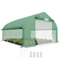 Outsunny Tunnelgewächshaus, 10,4 m², Gartenhaus, UV-beständig, Reißverschlusstür zum Aufrollen, Fenster aus Mesh, verzinktes Stahlrohr und PE 140g/㎡, 350 x 300 x 200 cm, grün - Thumbnail 10