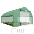 Outsunny Tunnelgewächshaus, 10,4 m², Gartenhaus, UV-beständig, Reißverschlusstür zum Aufrollen, Fenster aus Mesh, verzinktes Stahlrohr und PE 140g/㎡, 350 x 300 x 200 cm, grün - Thumbnail 1