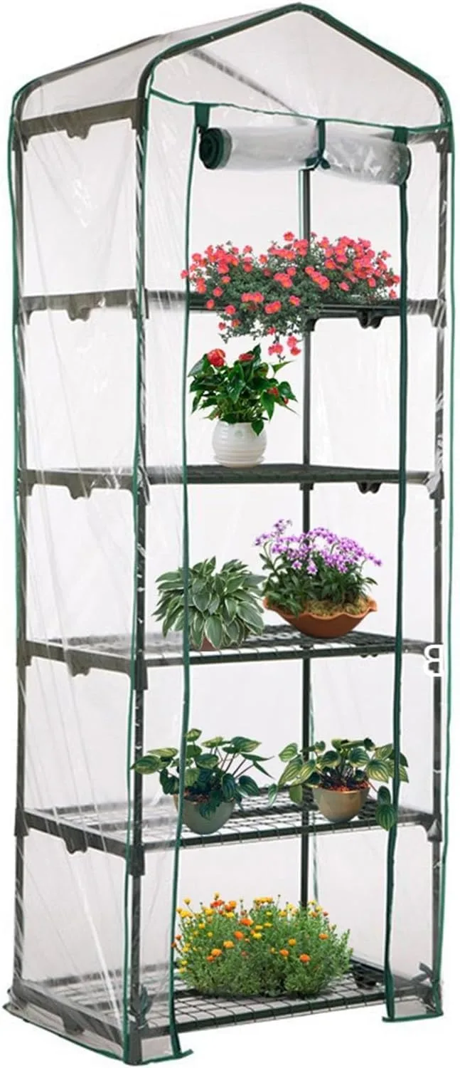 Gewächshaus Abdeckung Ohne R-egal, Ersatz-Gewächshausabdeckungen mit aufrollbarer Tür, wasserdichte PVC Abdeckung für Frühbeet Tomatenhaus Gemüse Gewächshaus, Outdoor Winterschutz für Pflanzen Blumen - Bild 1
