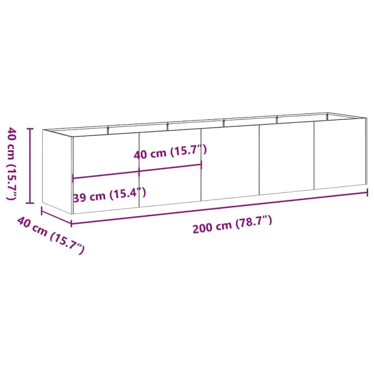 vidaXL Pflanzkübel 200x40x40 cm Verzinkter Stahl, Pflanzschale, Garten-Garten-Pflanzkübel, Outdoor-Pflanzgefäß, Hochbeet, Pflanzgefäß, Blumenkasten – Bild 2