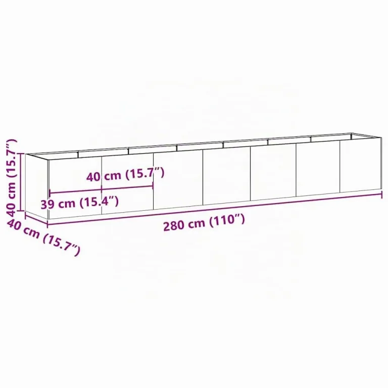 vidaXL Pflanzkübel 280x40x40 cm Verzinkter Stahl, Pflanzschale, Garten-Garten-Pflanzkübel, Outdoor-Pflanzgefäß, Hochbeet, Pflanzgefäß, Blumenkasten – Bild 3