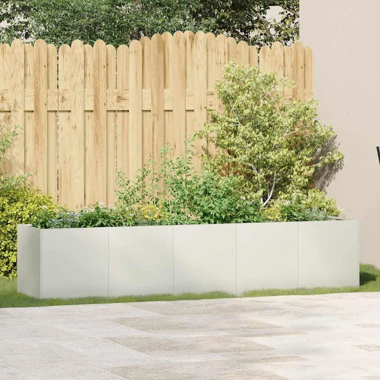 vidaXL Pflanzkübel Weiß 200x40x40 cm Kaltgewalzter Stahl, Pflanzschale, Garten-Garten-Pflanzkübel, Outdoor-Pflanzgefäß, Hochbeet, Pflanzgefäß – Bild 2