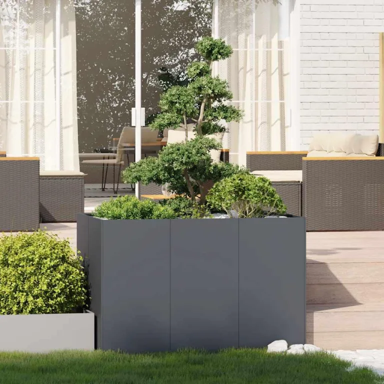 vidaXL Pflanzgefäß Anthrazit 120x80x80 cm Stahl, Pflanzschale, Garten-Garten-Pflanzkübel, Outdoor-Pflanzgefäß, Hochbeet, Pflanzgefäß, Blumenkasten – Bild 2